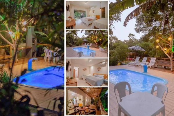 Aruana Suites com Cafe da manha,Piscina, Reserva Natural da Sapiranga 5km da Vila de Praia do Forte, Rezervovat Bouda / Lodge Bahia hotely s bazénem, Bazén