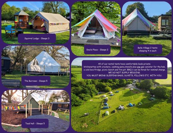 Unique Rental Tents on camp site with private Kitchenettes & Comfy beds NO BEDDING SUPPLIED or Luxury Glamping in Puffball Bell Tent, Rezervovat Kemp Narberth Pembrokeshire